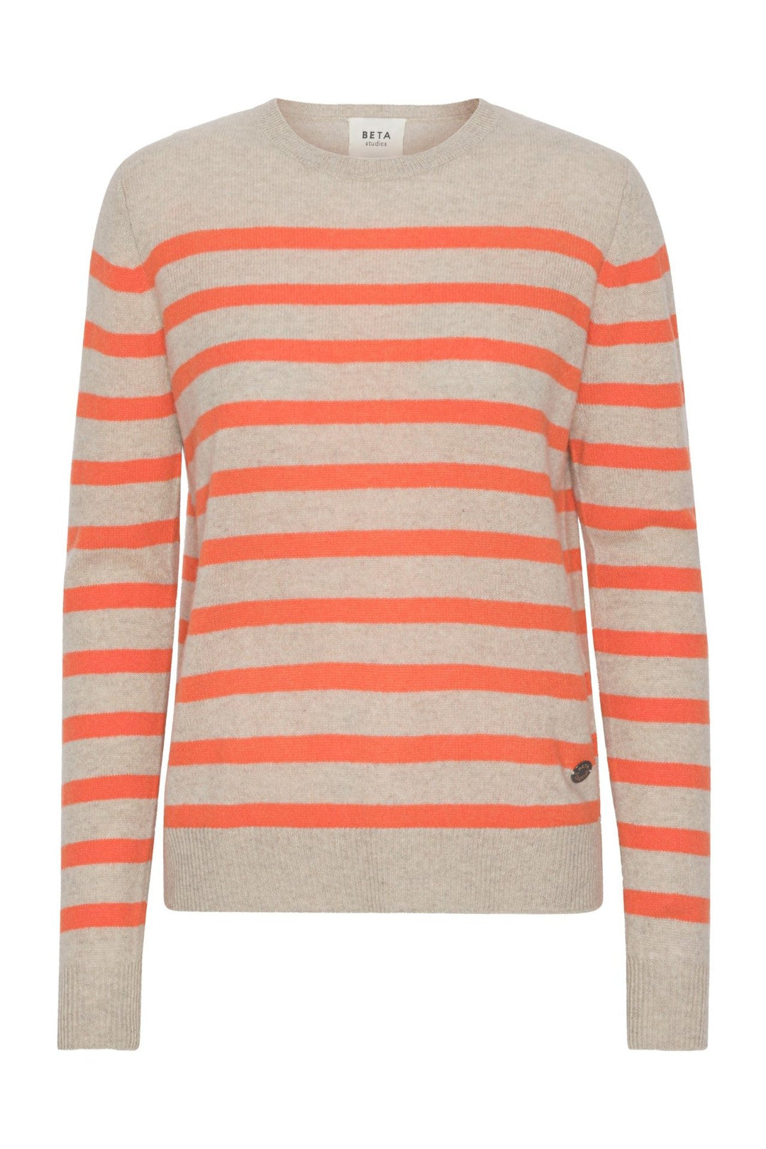 Sweater | BETA STUDIOS Bibi Striped, sand melange/poppy orange