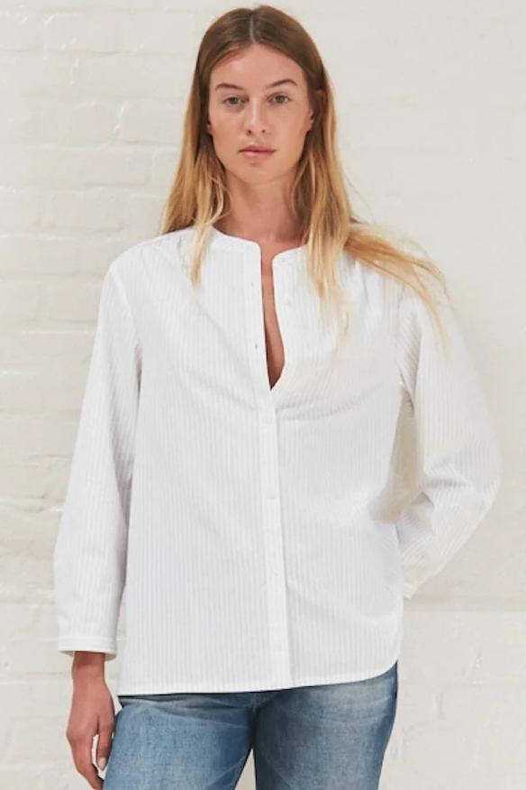 Rabens Saloner | Bluse | Sibyl Sheer Shirting Shirt, bw stripe