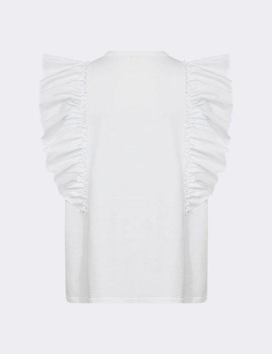 Leveté Room LR-Kowa 21 top i hvid, fremstillet af økologisk bomuld med flæseærmer og rund halsudskæring.