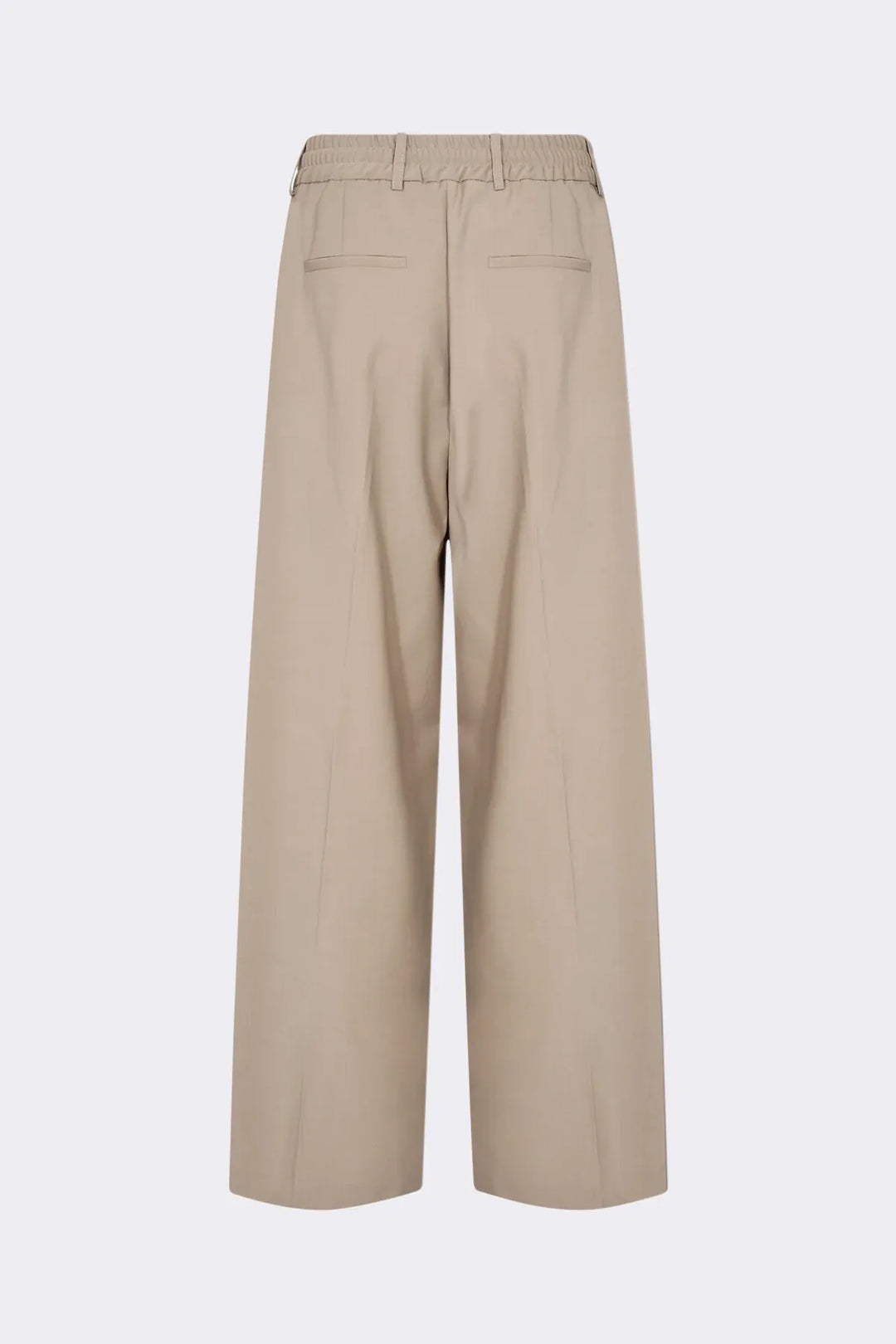 Leveté Room LR-Irmelin 1 Bukser i mørk sand – brede ben, snøre i taljen og en glat tekstur i en blød uldblanding.