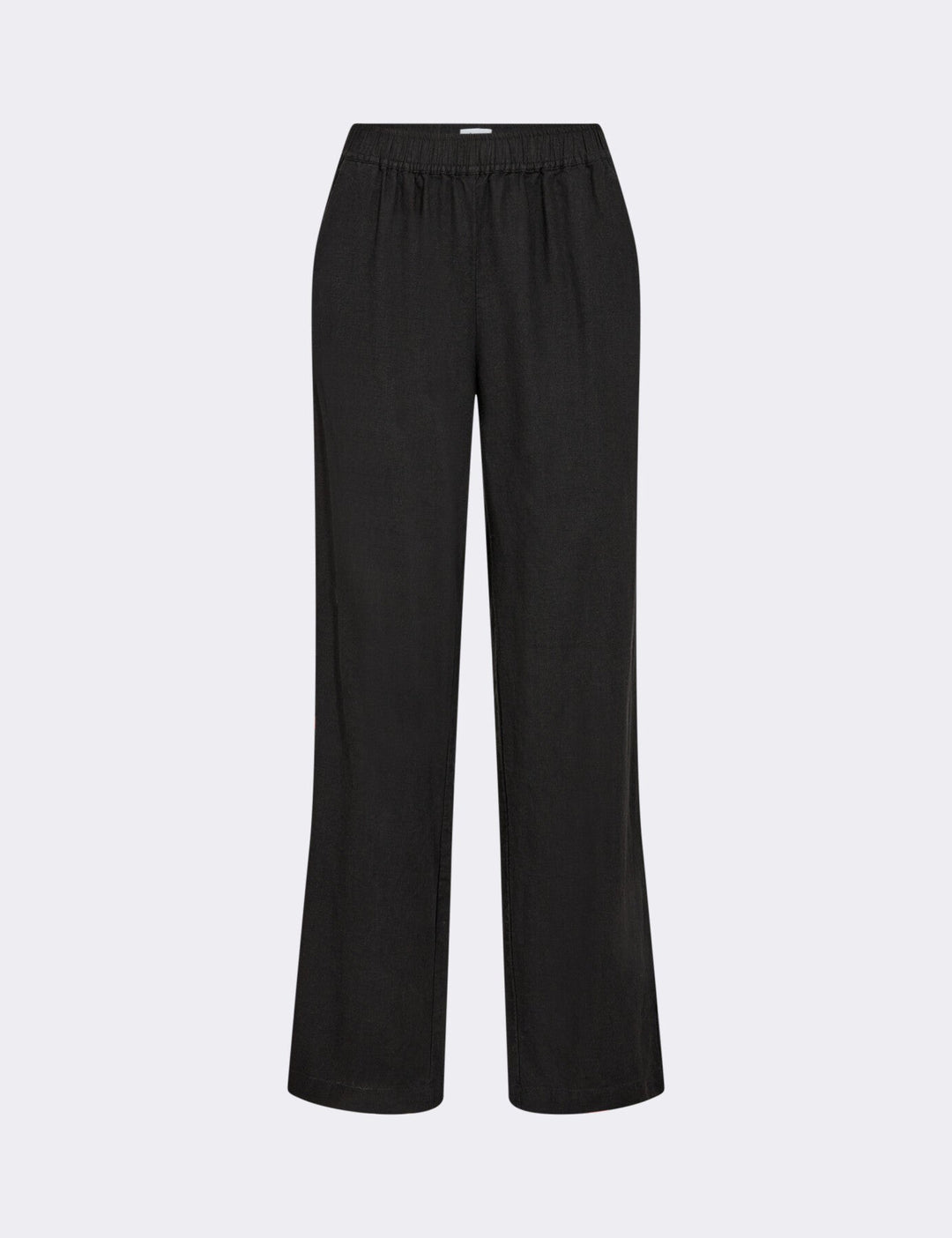 Leveté Room LR-NAJA 7 bukser i sort hørblanding med elastisk linning og brede ben. Elegant, afslappet og komfortabel.