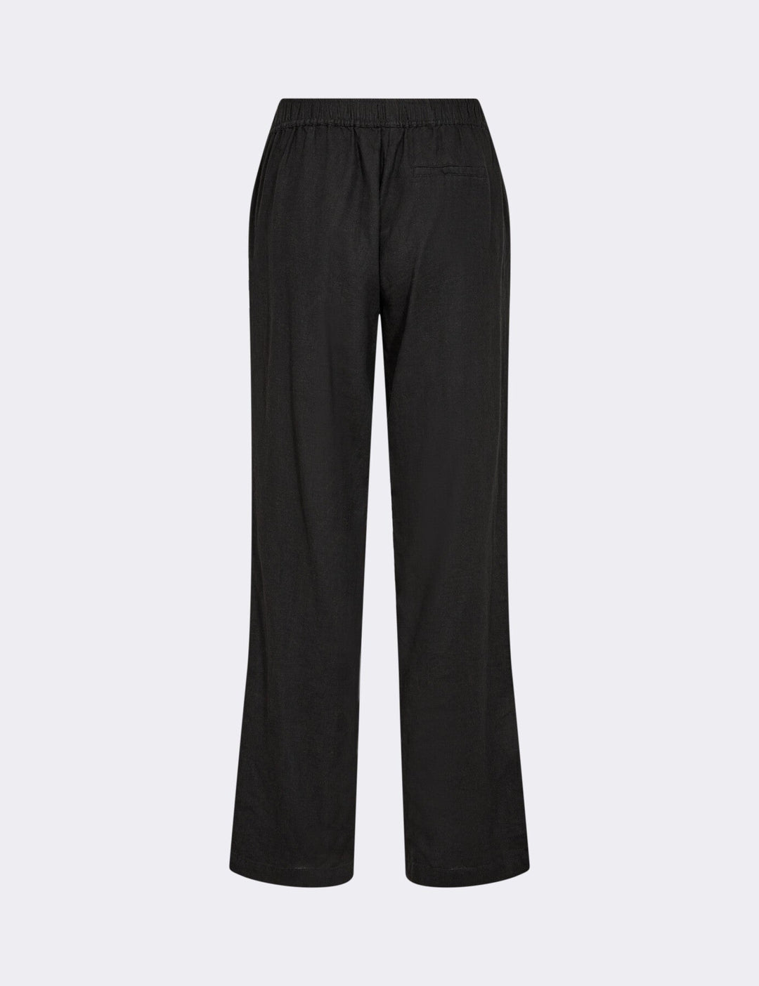 Leveté Room LR-NAJA 7 bukser i sort hørblanding med elastisk linning og brede ben. Elegant, afslappet og komfortabel.