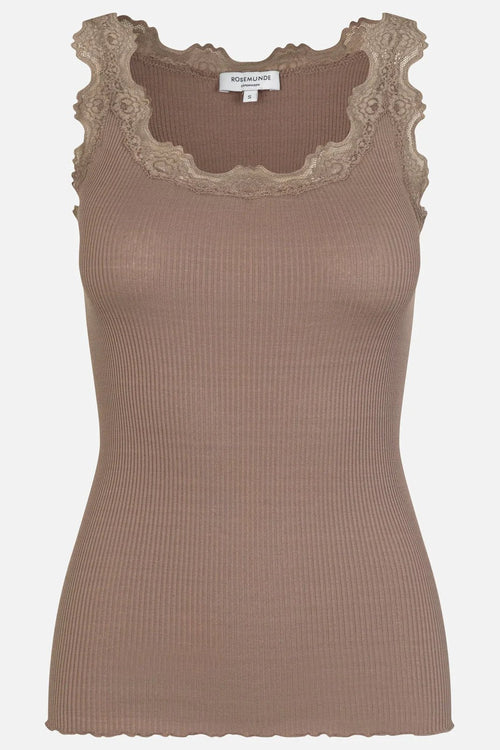 Rosemunde | Silketop | RWBabette SL U-neck Long Lace Top, 5205 koala