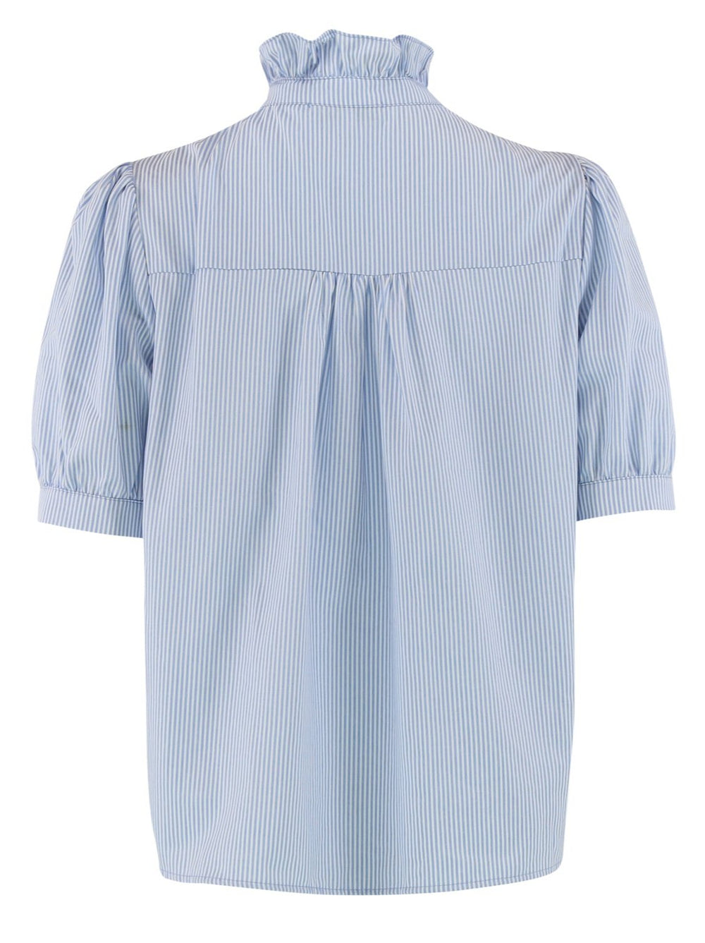 Continue Ariana SS Poplin Bluse – Blåstribet Bomuldsbluse med 3/4 Pufærmer