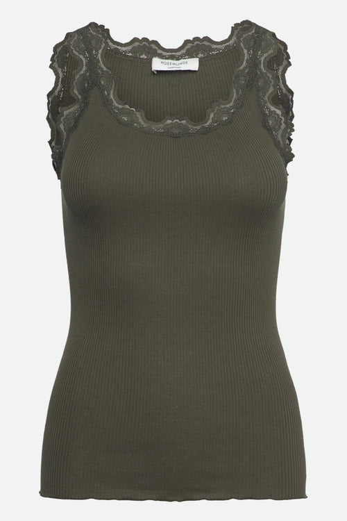 Rosemunde | Silketop | RWBabette SL U-neck Long Lace Top, 5205 forrest night