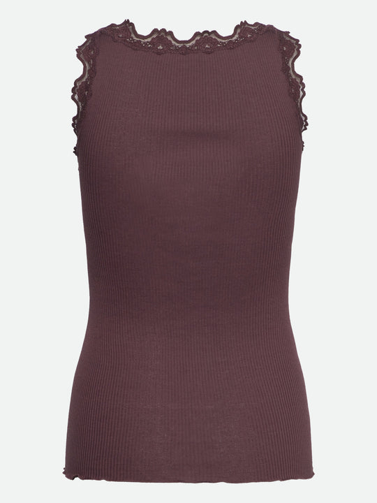 Rosemunde | Silketop | RWBabette SL U-neck Long Lace Top, 5205 fudge