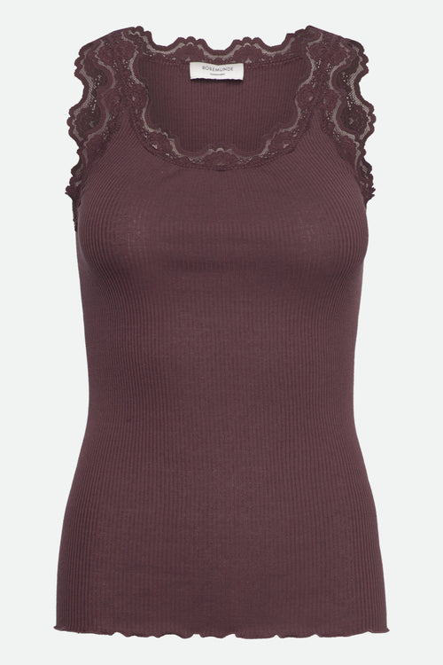 Rosemunde | Silketop | RWBabette SL U-neck Long Lace Top, 5205 fudge