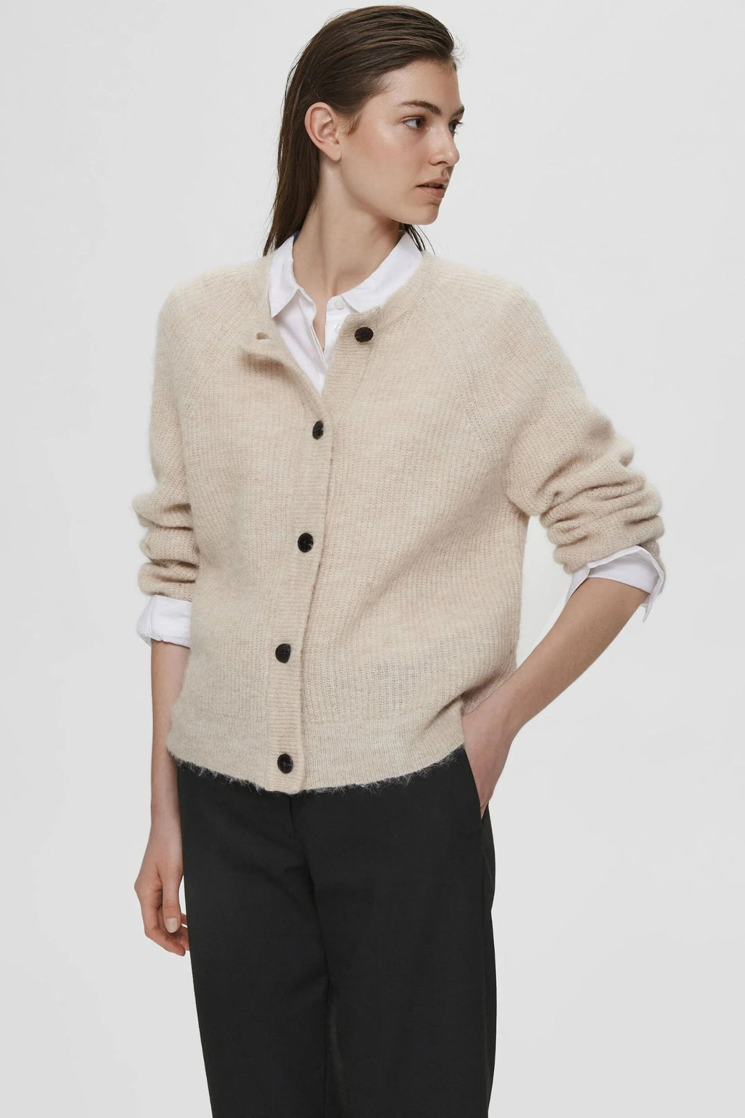 Cardigan | Selected Femme Lulu ls knit short, birch