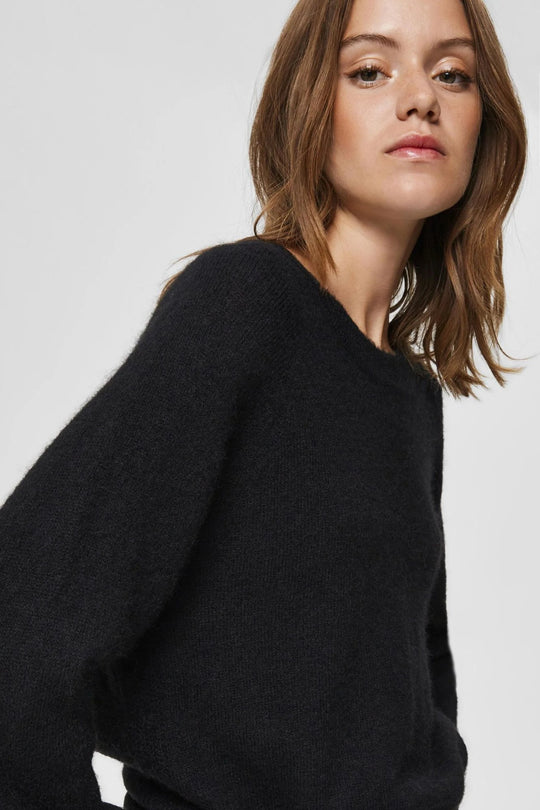 Striktrøje | Selected Femme Lulu ls knit o-neck, black