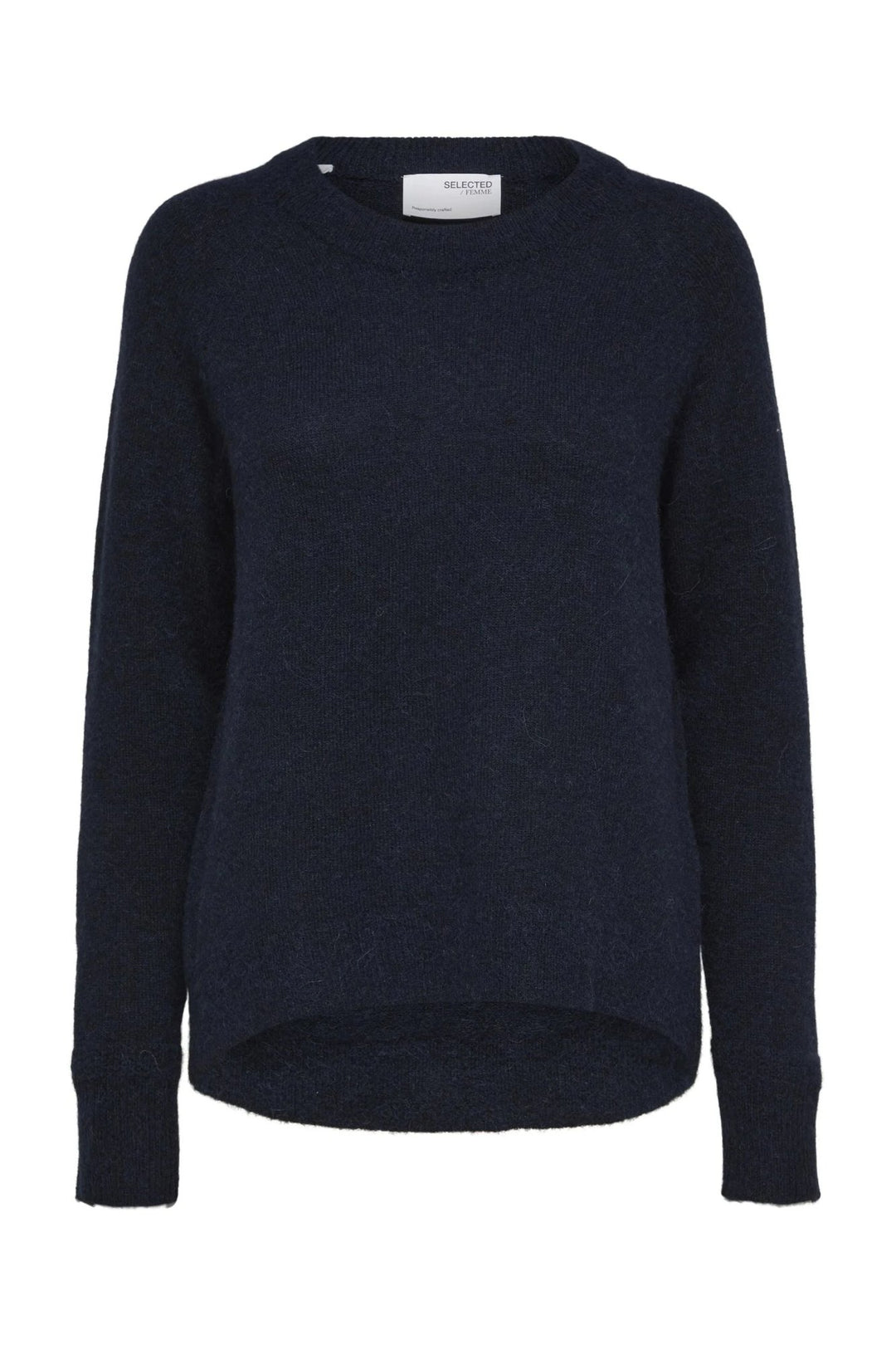 Striktrøje | Selected Femme Lulu ls knit o-neck, dark sapphire