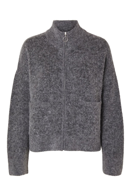 Selected Femme | Cardigan | Sia Ras Knit Zipper, medium grey melange