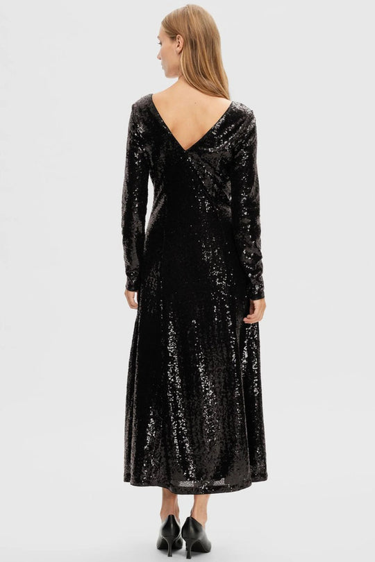 Selected Femme | Kjole | Alaia LS Midi Sequins Dress, Black