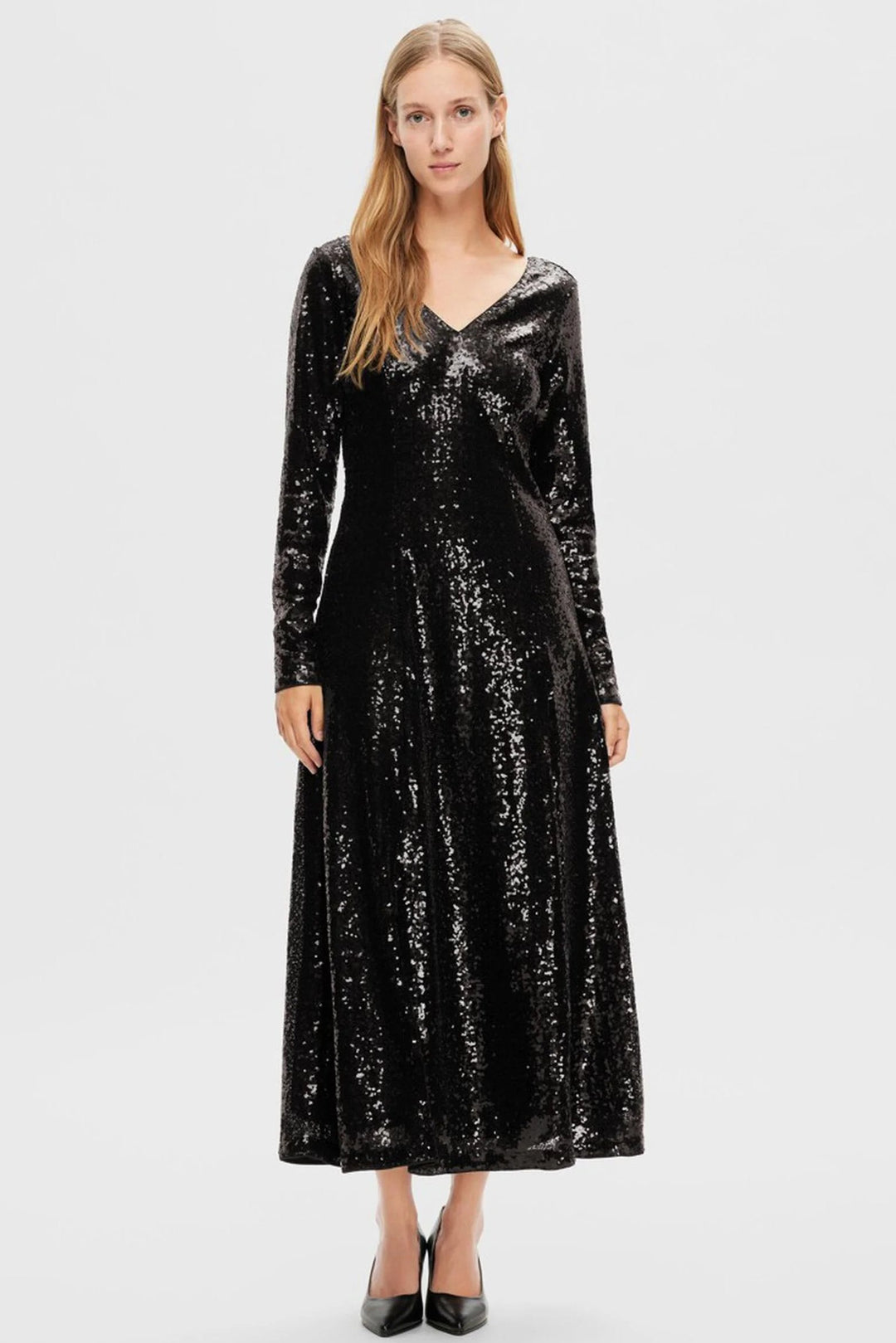 Selected Femme | Kjole | Alaia LS Midi Sequins Dress, Black