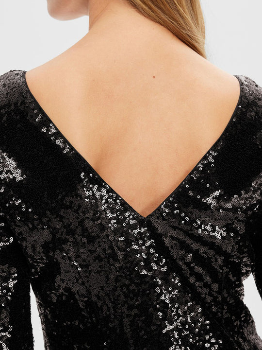 Selected Femme | Kjole | Alaia LS Midi Sequins Dress, Black