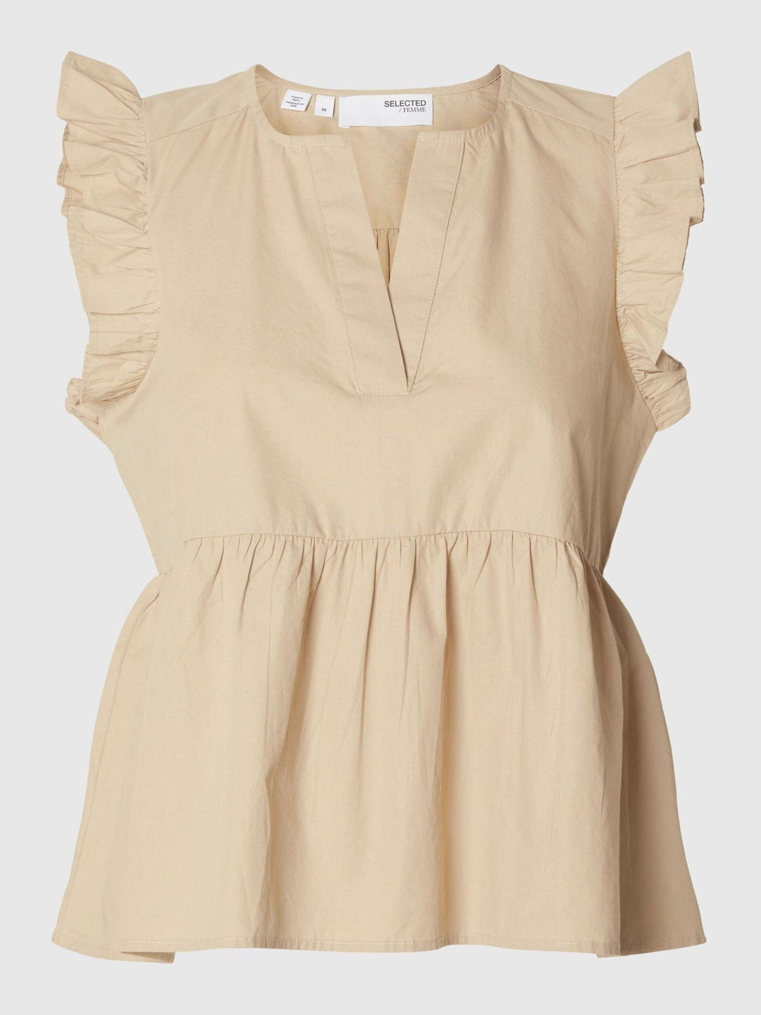 Selected Femme Blair-Ida Flæset Bluse i farven Humus - Bæredygtig og Feminin