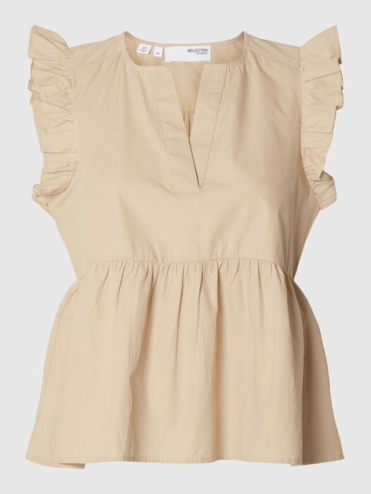 Selected Femme Blair-Ida Flæset Bluse i farven Humus - Bæredygtig og Feminin