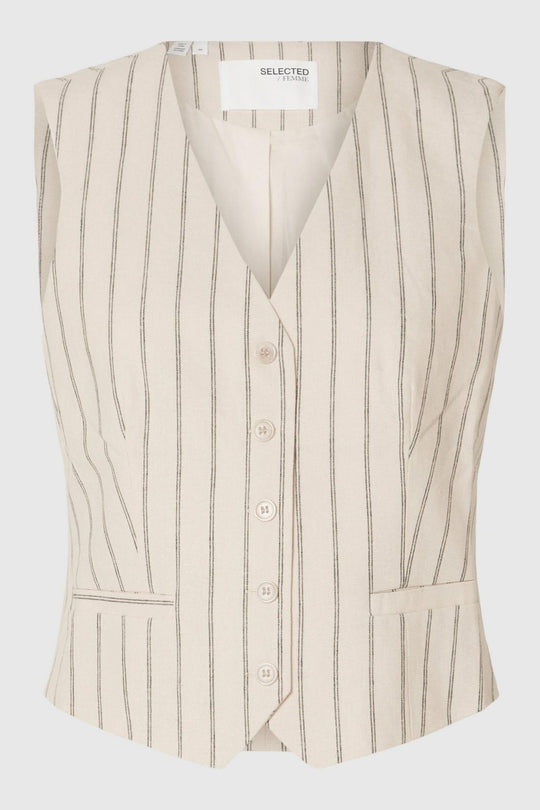 Selected Femme Tania-Hilda Pinstripe Blazer Vest – Økologisk Hamp Vest i Sandshell