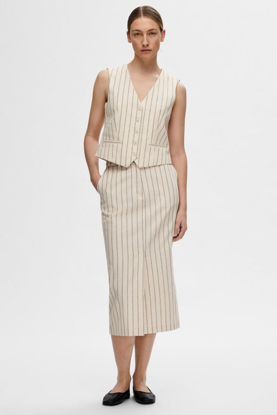 Selected Femme Tania-Hilda Pinstripe Blazer Vest – Økologisk Hamp Vest i Sandshell