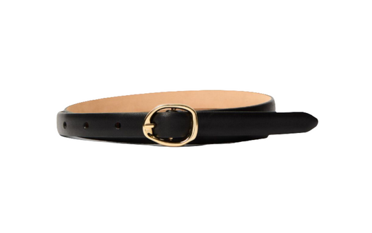 Selected Femme SlfFeline Slim Belt – smalt sort bælte i 100% okselæder med klassisk spændelukning.