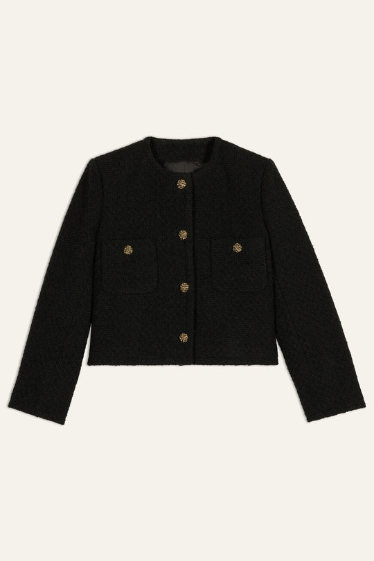 ba&sh Meiradith Jacket i black – kort jakke i uld- og bomuldsblanding med guldfarvede knapper og 100% viskosefor.