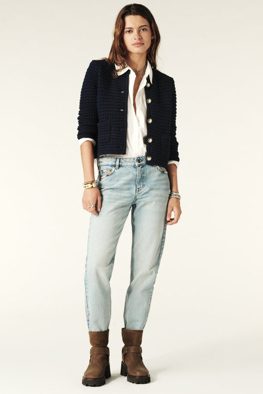 ba&sh Gaspard Cardigan – cropped cardigan med tweed-effekt, lange ærmer og smukke guldfarvede knapper.