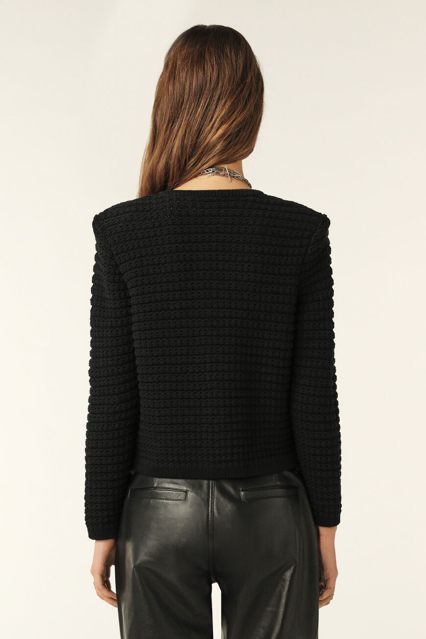 ba&sh Gaspard Cardigan – cropped cardigan med tweed-effekt, lange ærmer og smukke guldfarvede knapper.