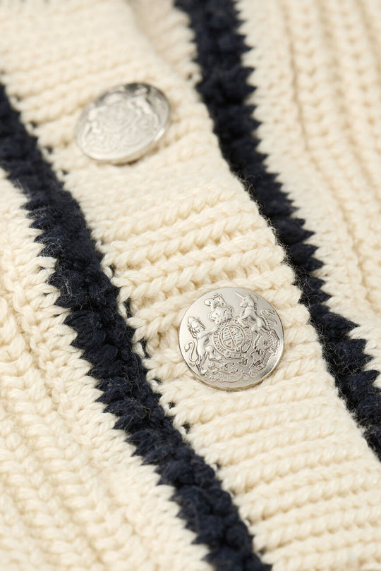 ba&sh Beatrice Cardigan – cropped cardigan i økologisk bomuld med kontrastbånd, rund hals og knaplukning.