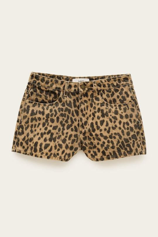ba&sh Leopard Jeans – Lavtaljede jeans i 100 % økologisk bomuld med leopardprint og vasket finish. Fem lommer og knaplukning.