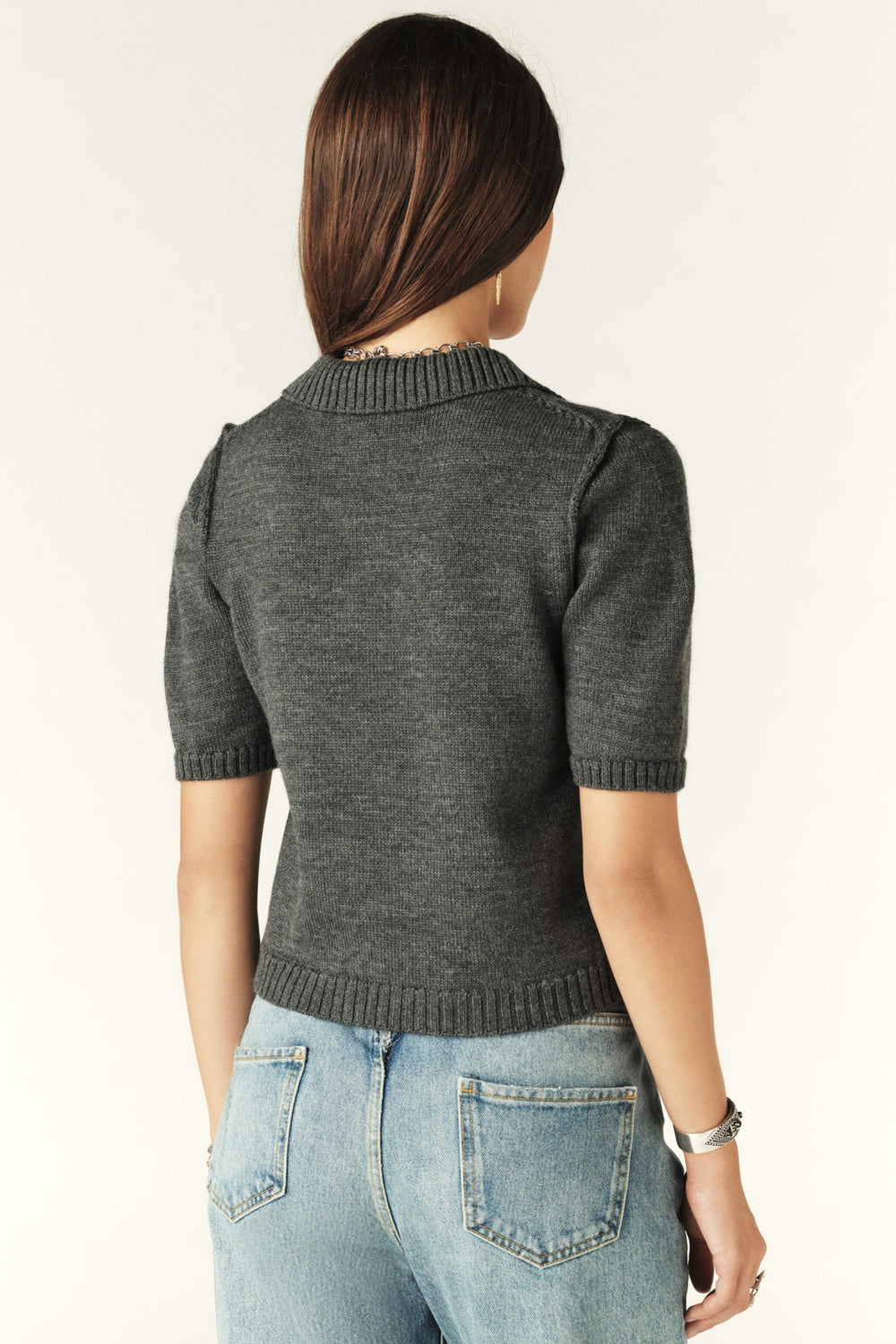 ba&sh Tylak Jumper i Grischine – Løstsiddende Poloshirt i 100% Uld