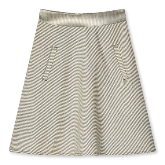 Mads Nørgaard Bromi Stelly Nederdel – A-formet nederdel fra Mads Nørgaard i grøn og grå. Knælang med høj talje, lynlås og lommer.