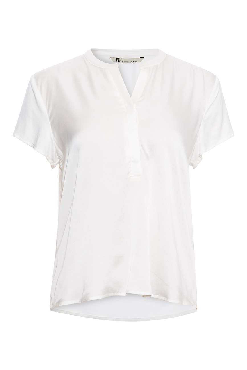 PBO Gerbil Top i star white – en klassisk bluse med silkefront, og stand-up krave.