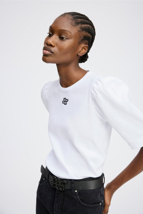 Munthe Parsa T-shirt i Økologisk Bomuld med Feminine Pufærmer