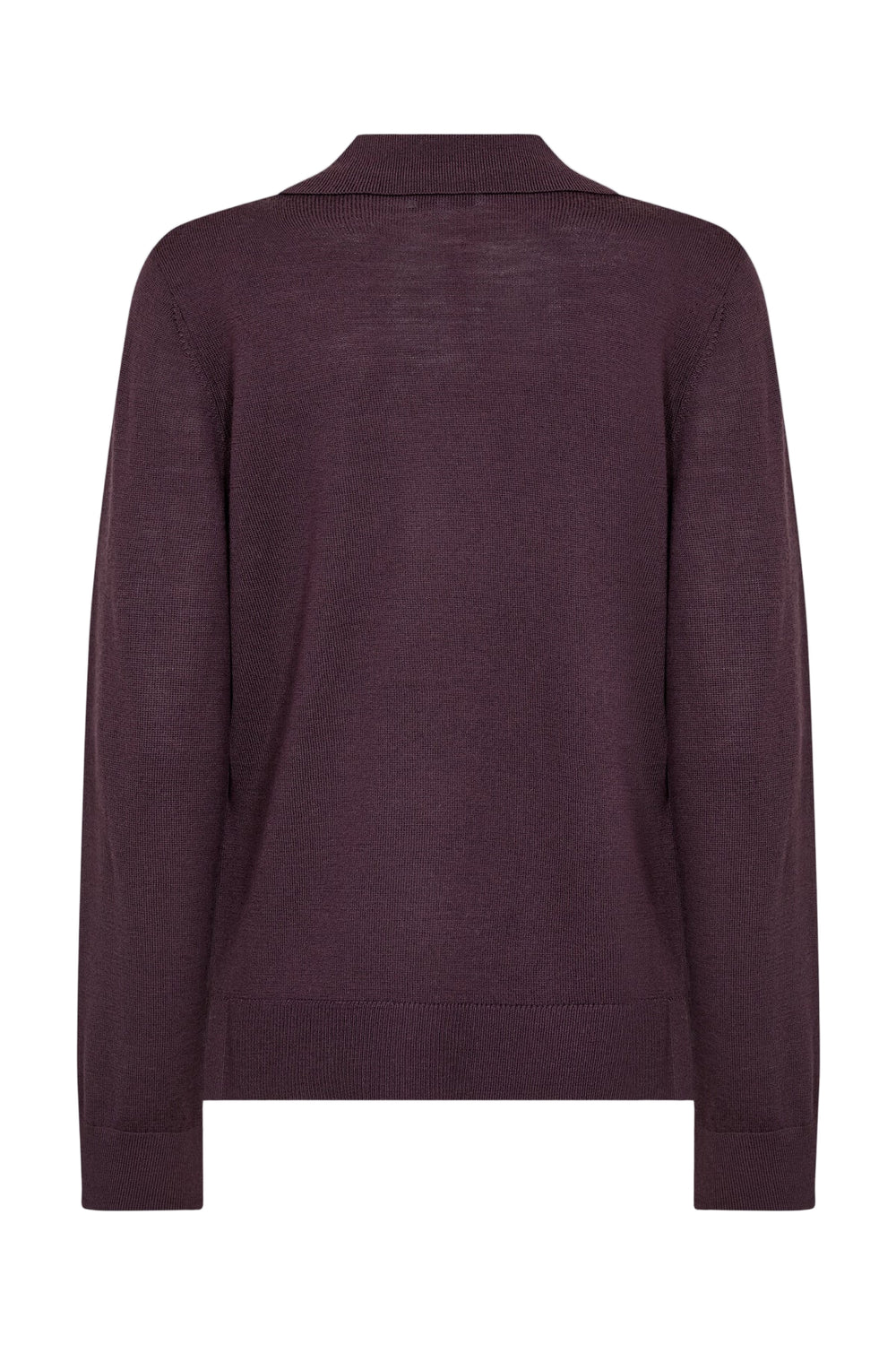 Levete Room LR-Ismaila 9 Pullover i bordeaux, strikket i merinould med krave, V-hals og ribbede manchetter.
