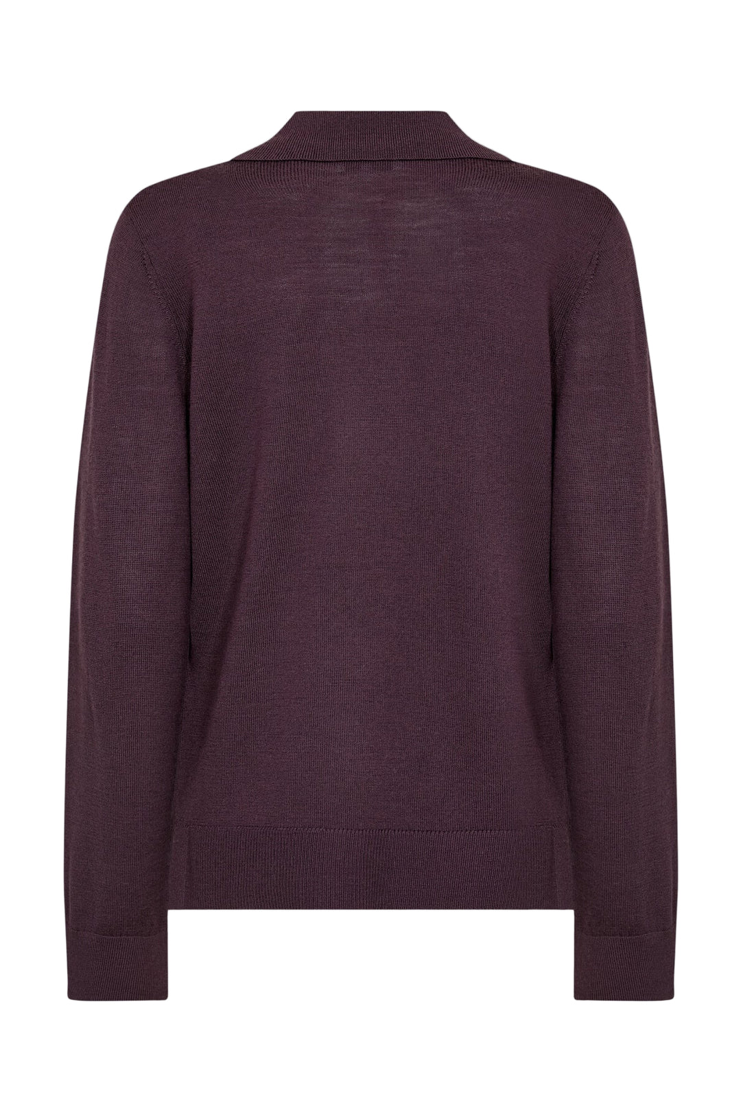Levete Room LR-Ismaila 9 Pullover i bordeaux, strikket i merinould med krave, V-hals og ribbede manchetter.