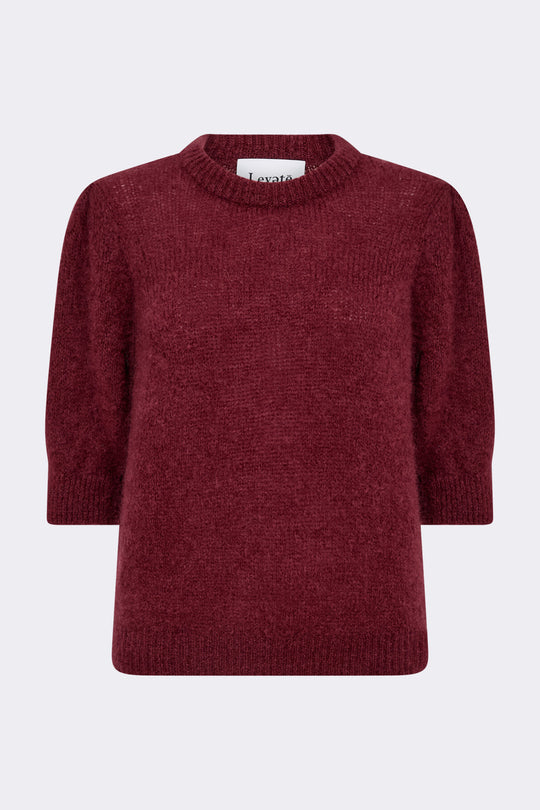 Leveté Room LR-NOREEN 2 bordeaux sweater i mohair med ribstruktur og trekvartærmer.