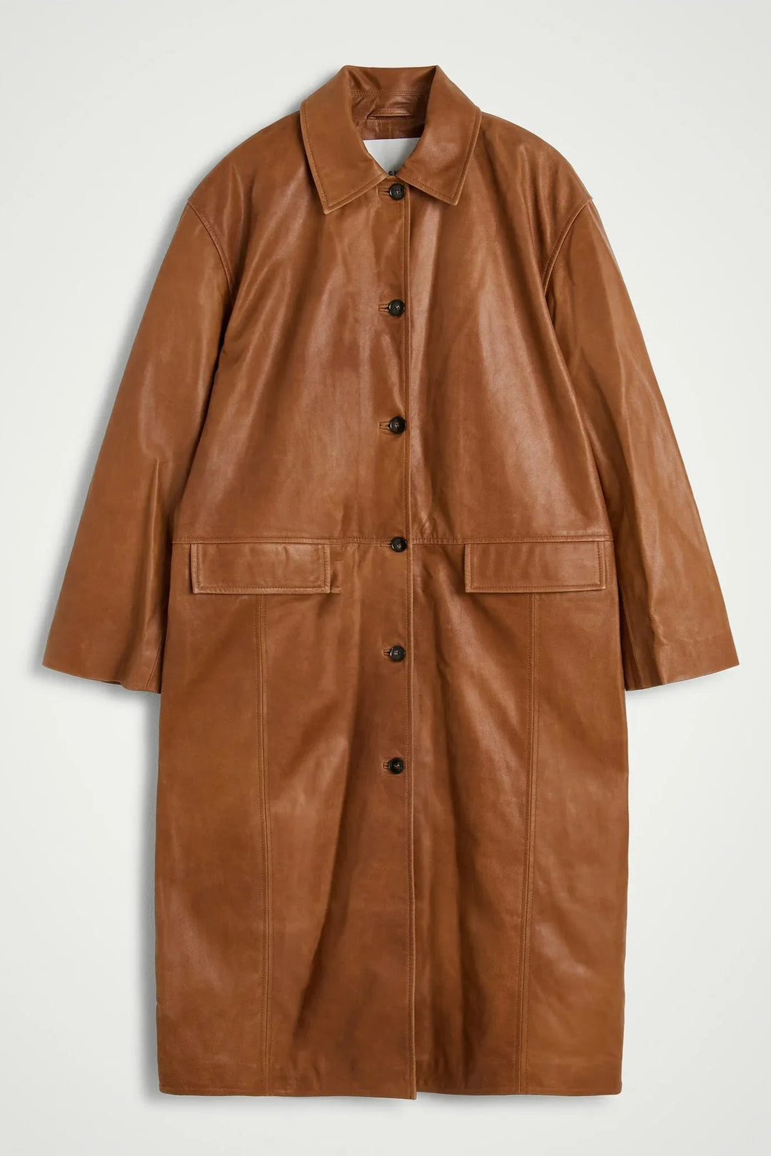Herskind Halston Leather Coat – Læderfrakke i Cognac med Klassisk Krave