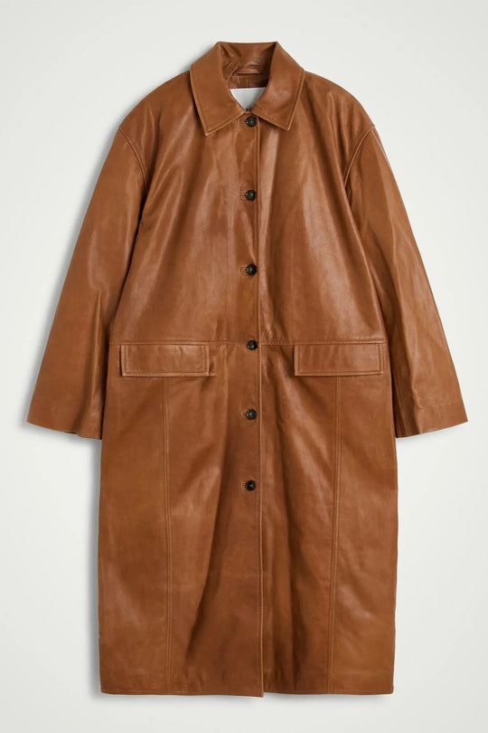 Herskind Halston Leather Coat – Læderfrakke i Cognac med Klassisk Krave