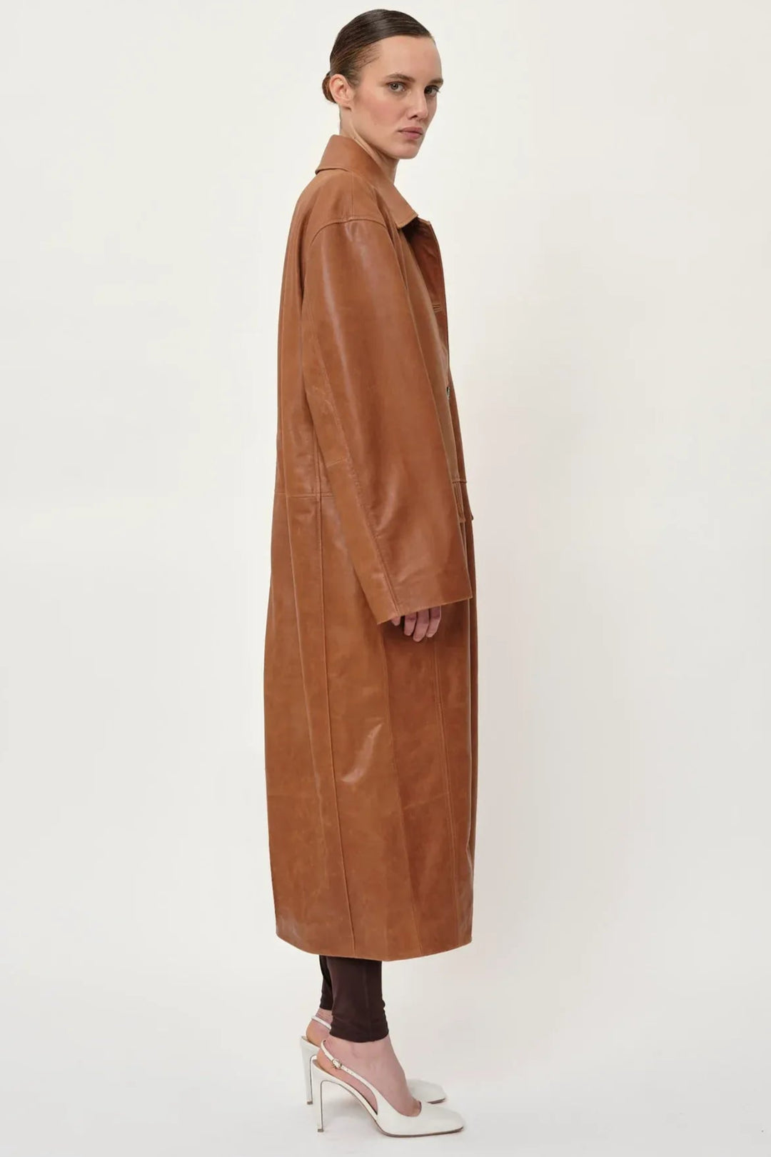 Herskind Halston Leather Coat – Læderfrakke i Cognac med Klassisk Krave
