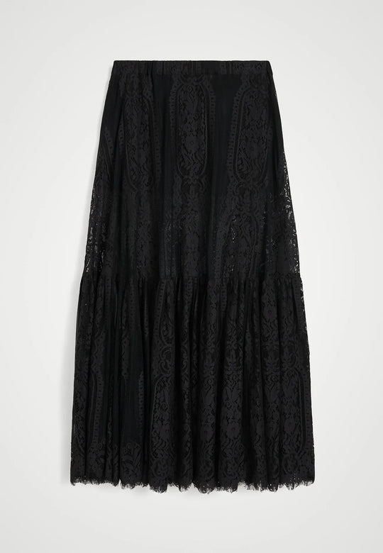Herskind Patsy Skirt i sort – mid-waisted nederdel med A-form, volumen og underskørt. Fremstillet i OEKO-TEX bomuld og nylon.
