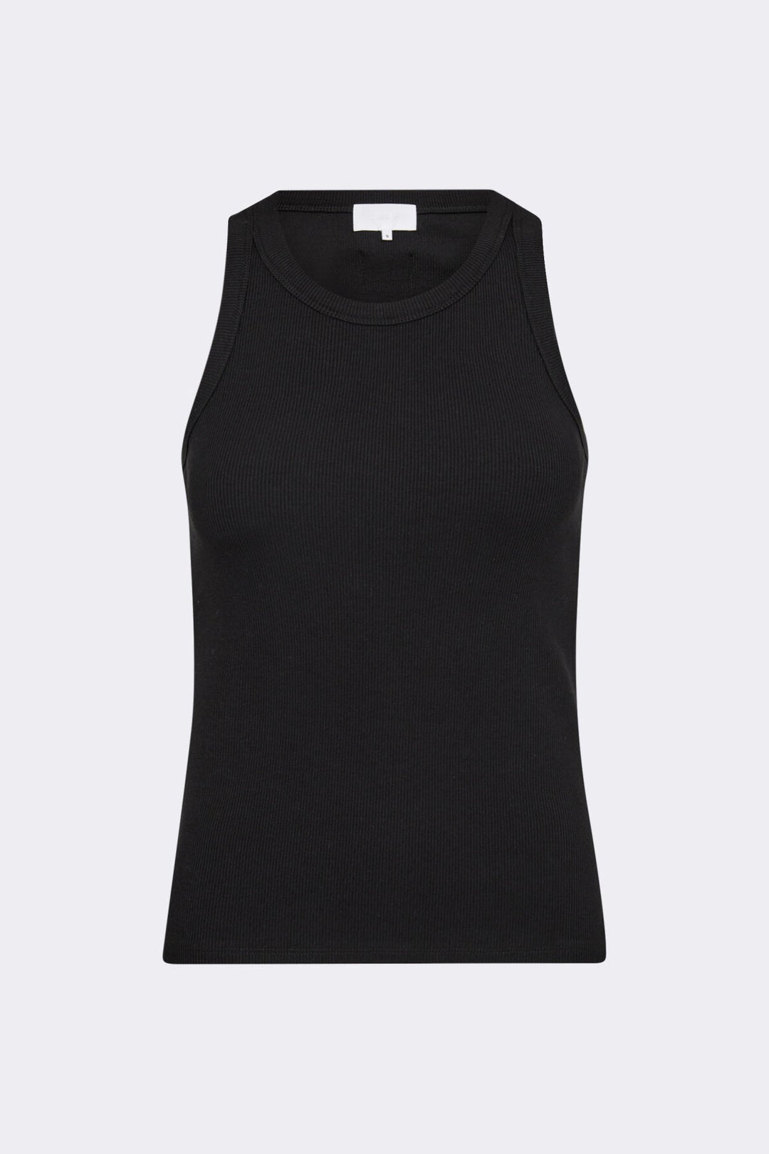 Levete Room LR-Numbia 1 top i sort, ribbet kvalitet med rund hals og tætsiddende pasform.