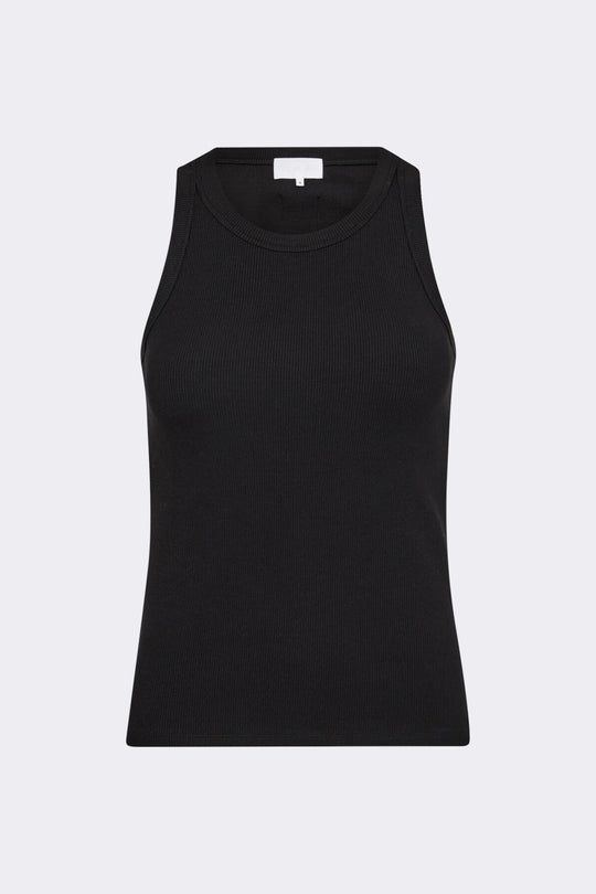 Levete Room LR-Numbia 1 top i sort, ribbet kvalitet med rund hals og tætsiddende pasform.