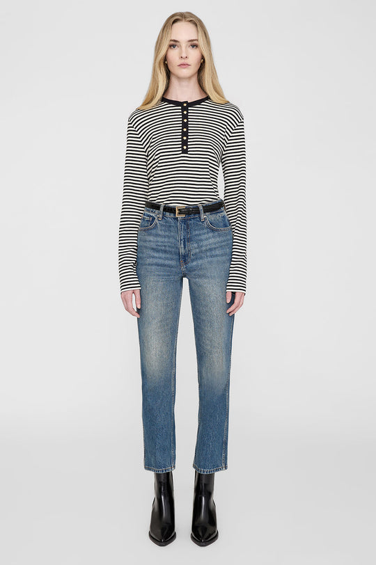 Anine Bing Alessia Langærmet Bluse – Cream/Black Stripe