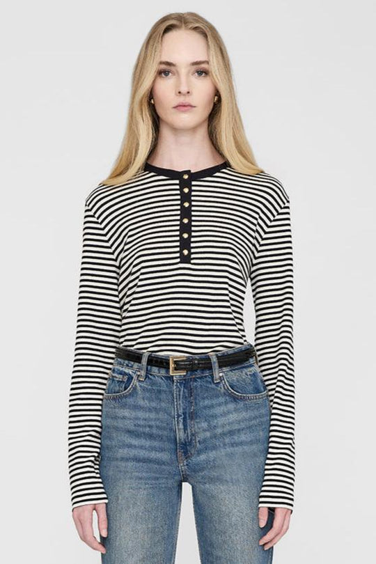Anine Bing Alessia Langærmet Bluse – Cream/Black Stripe