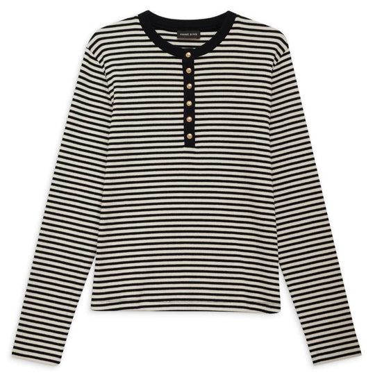 Anine Bing Alessia Langærmet Bluse – Cream/Black Stripe
