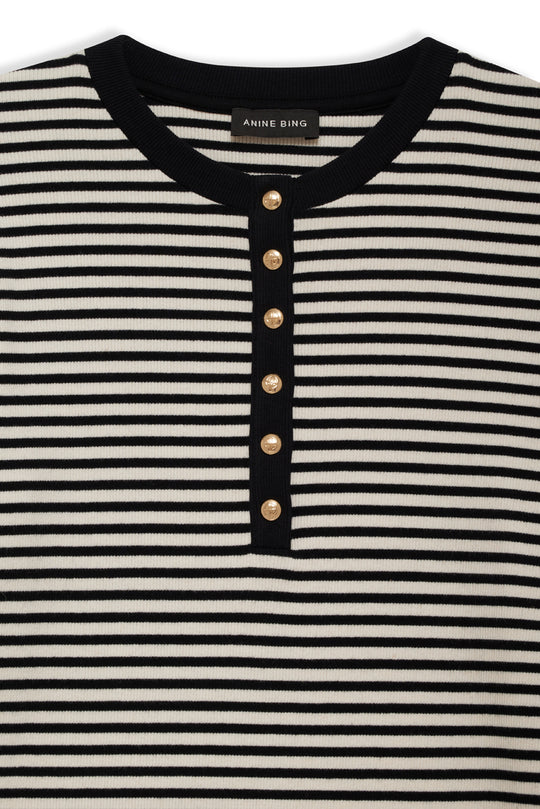 Anine Bing Alessia Langærmet Bluse – Cream/Black Stripe