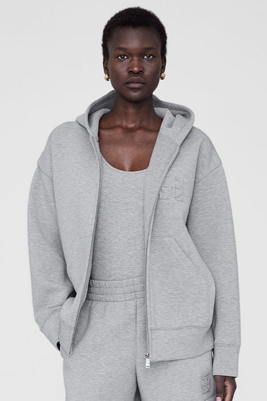 Anine Bing Bond Zip Up Hoodie Framed Monogram