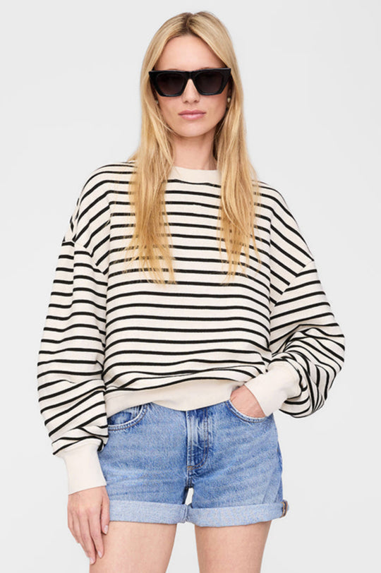 Anine Bing Dean Sweatshirt – klassisk sort og hvid stribet sweatshirt i blød French terry med afslappet pasform og broderet logo.