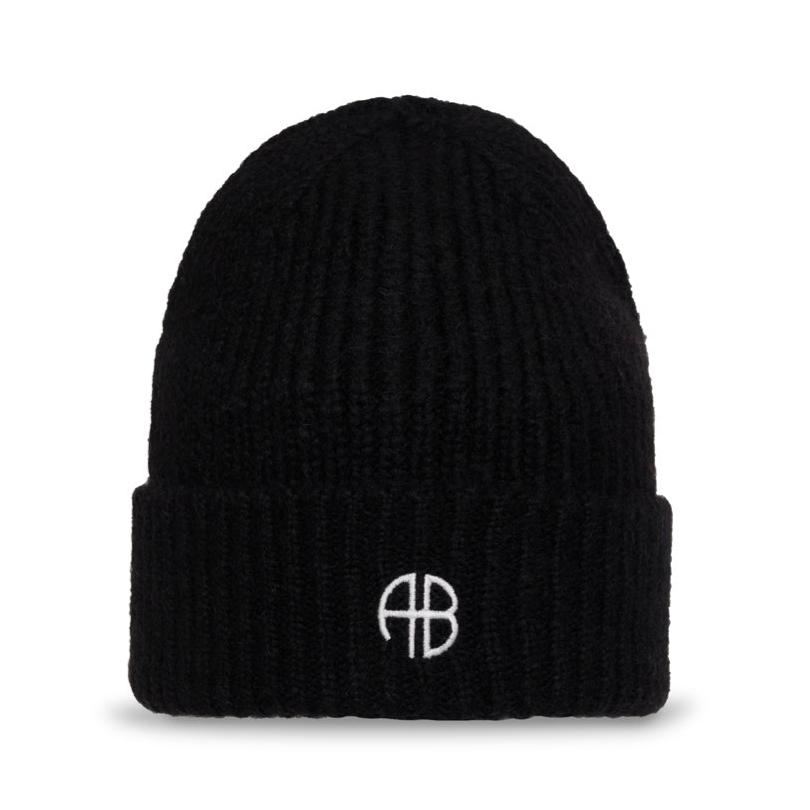 Anine Bing One Elia Beanie – Sort Hue med Monogram