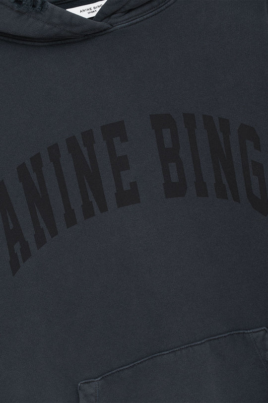 Anine Bing Harvey Sweatshirt – Oversized Hoodie i Vasket Sort med Sporty Detaljer