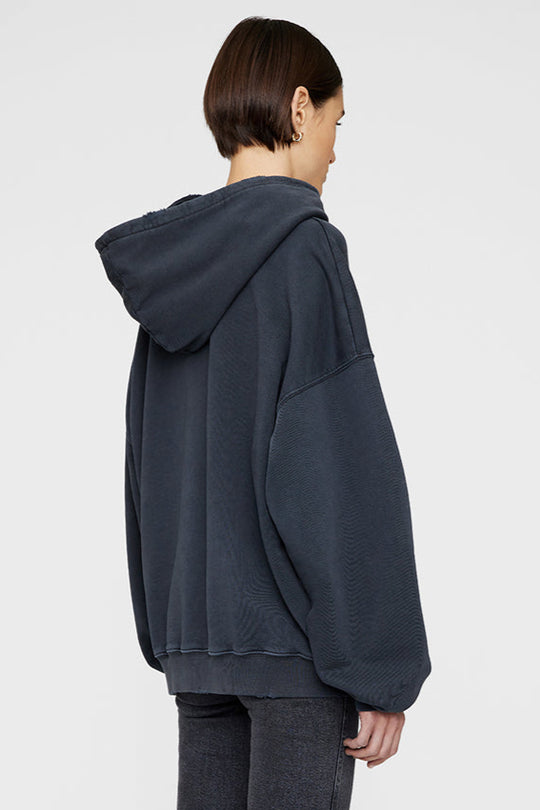 Anine Bing Harvey Sweatshirt – Oversized Hoodie i Vasket Sort med Sporty Detaljer